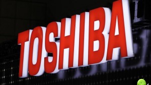 A view shows Toshiba Corp's logo at the fourth International Photovoltaic Power Generation (PV) Expo in Tokyo